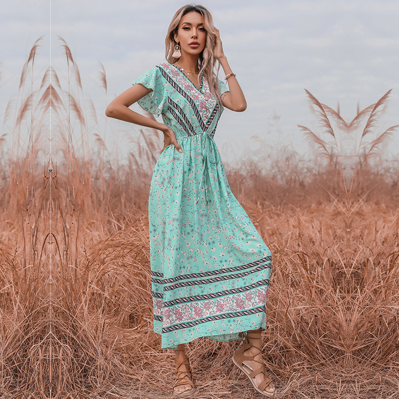 V-neck long dress European style dress for women