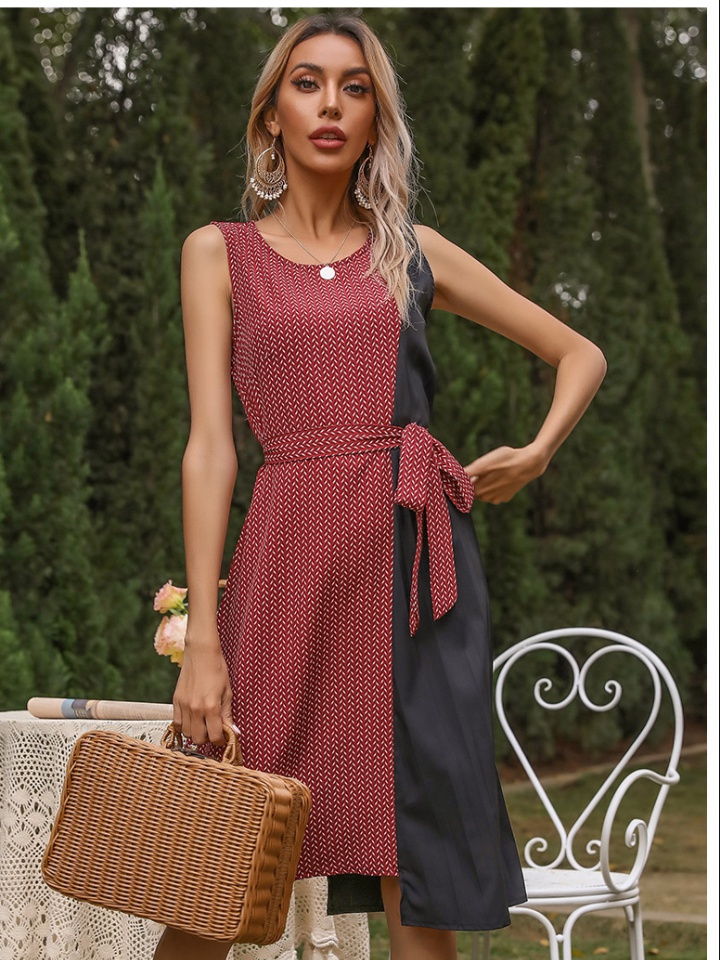 Splice summer vest round neck European style dress for women