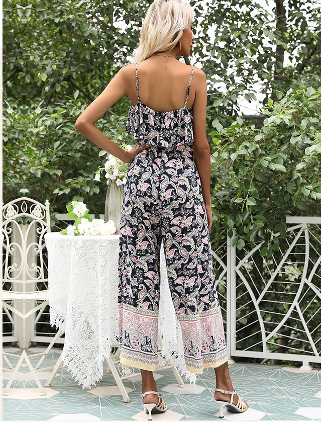 Sleeveless jumpsuit wrapped chest long pants for women