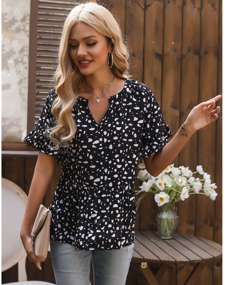 Chiffon printing shirt summer V-neck tops for women