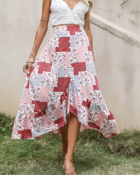 Printing irregular chiffon long skirt summer loose skirt