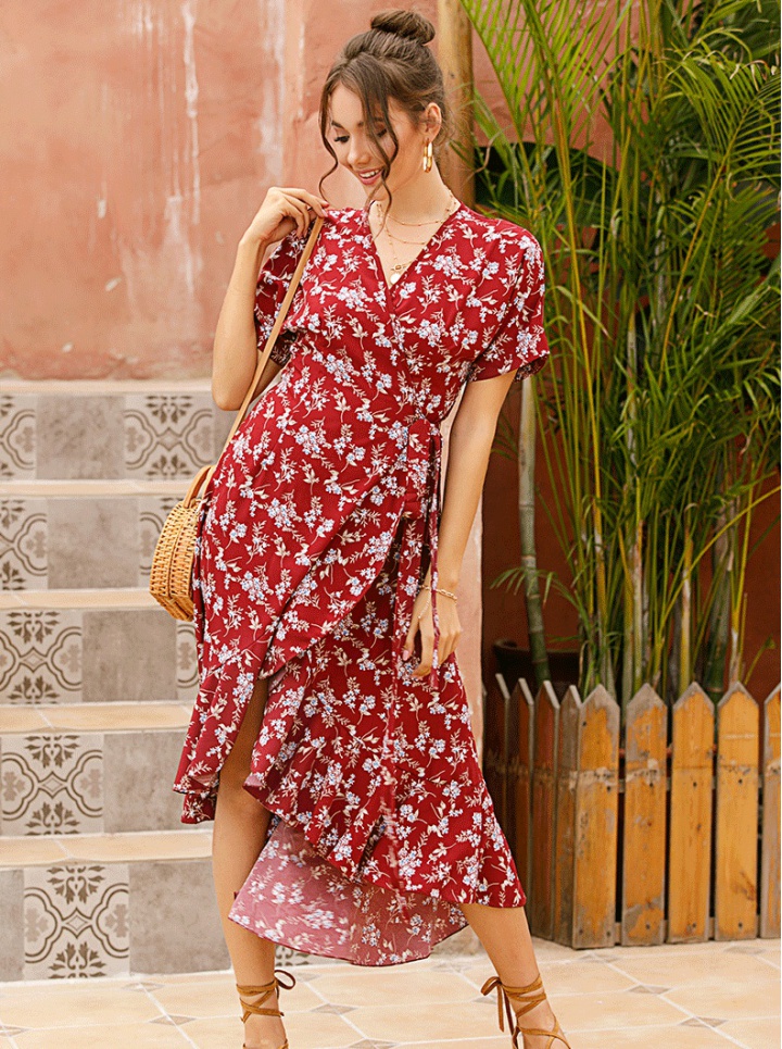 Floral V-neck chiffon summer dress for women