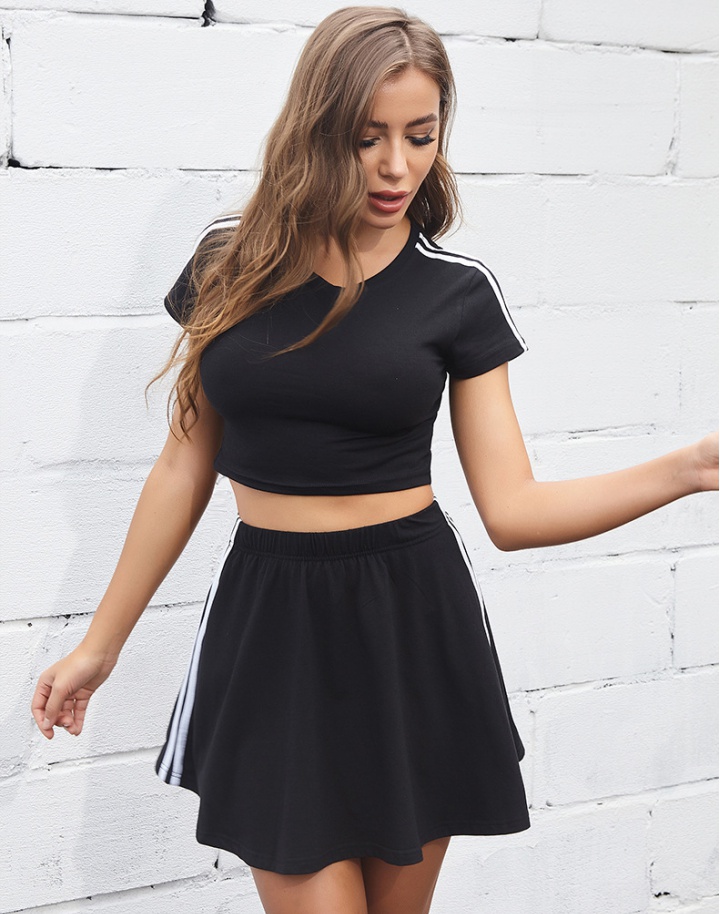 Short sleeve skirt European style tops 2pcs set for women