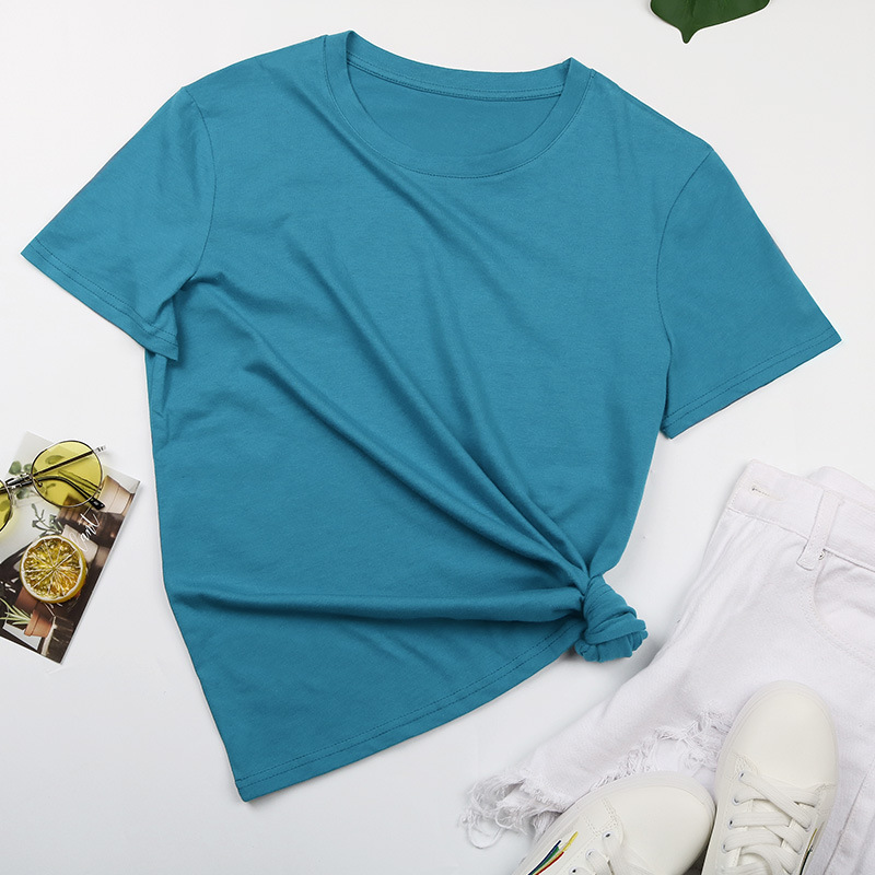 Round neck pure European style T-shirt for women