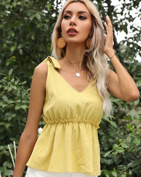 Summer yellow wood ear European style bow pure vest