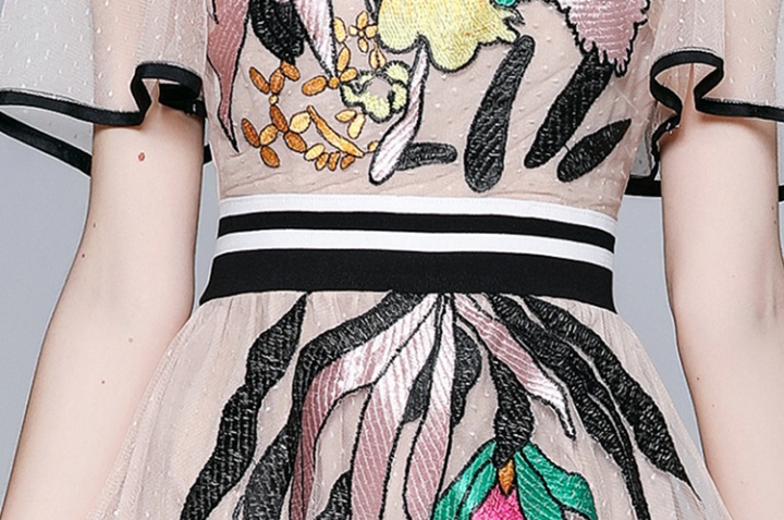 Lotus leaf pinched waist short sleeve dress