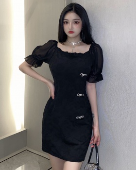 Horizontal collar ladies dress elegant jacquard cheongsam