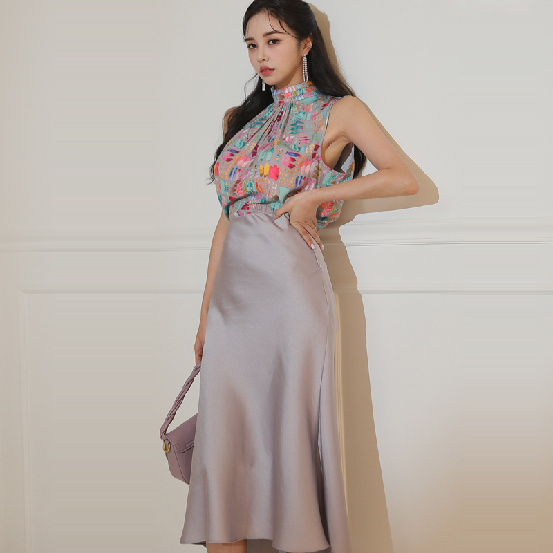 Frenum printing dress fashion tops 2pcs set