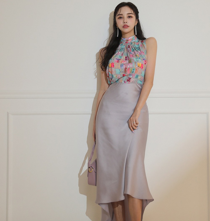 Frenum printing dress fashion tops 2pcs set