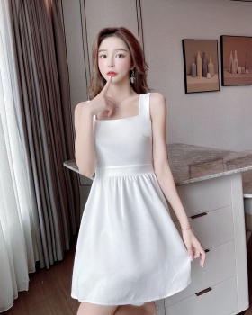 High waist pure pullover vest bow summer lady strap dress