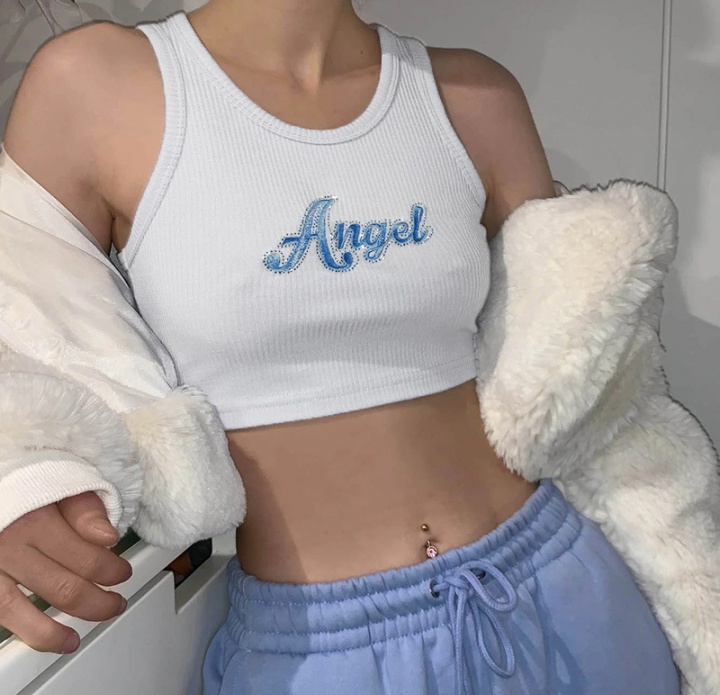 Printing angel letters summer navel tight sports vest
