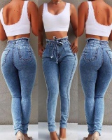 Slim high waist jeans tassels belt for women