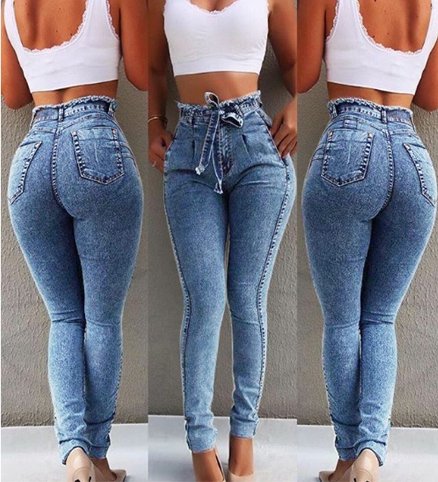 Slim high waist jeans tassels belt for women