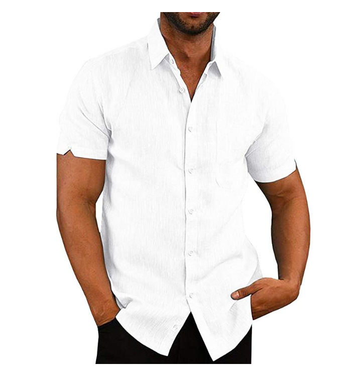 Pure short sleeve flax lapel summer shirt for men