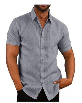 Pure short sleeve flax lapel summer shirt for men