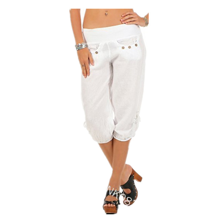 Buckles decoration bloomers pure cropped pants