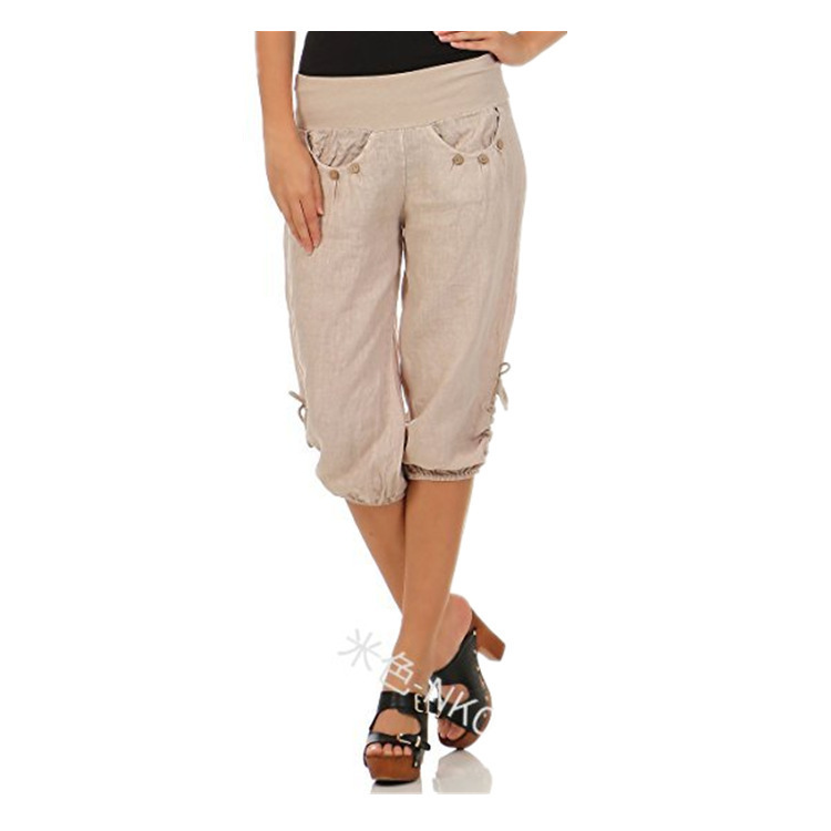 Buckles decoration bloomers pure cropped pants