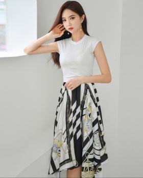 Spring short sleeve tops printing elegant short skirt