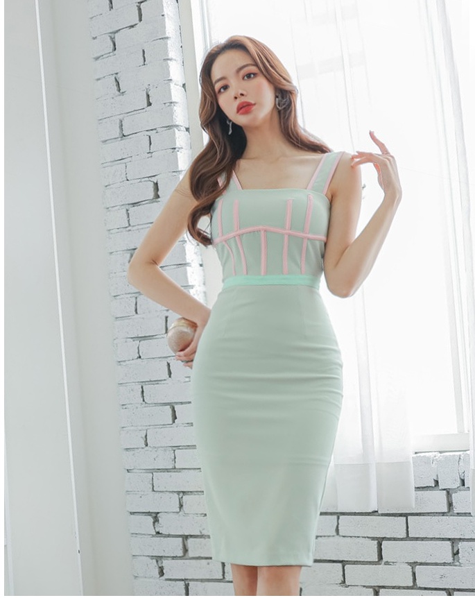 V-neck stripe strapless high waist dress for women