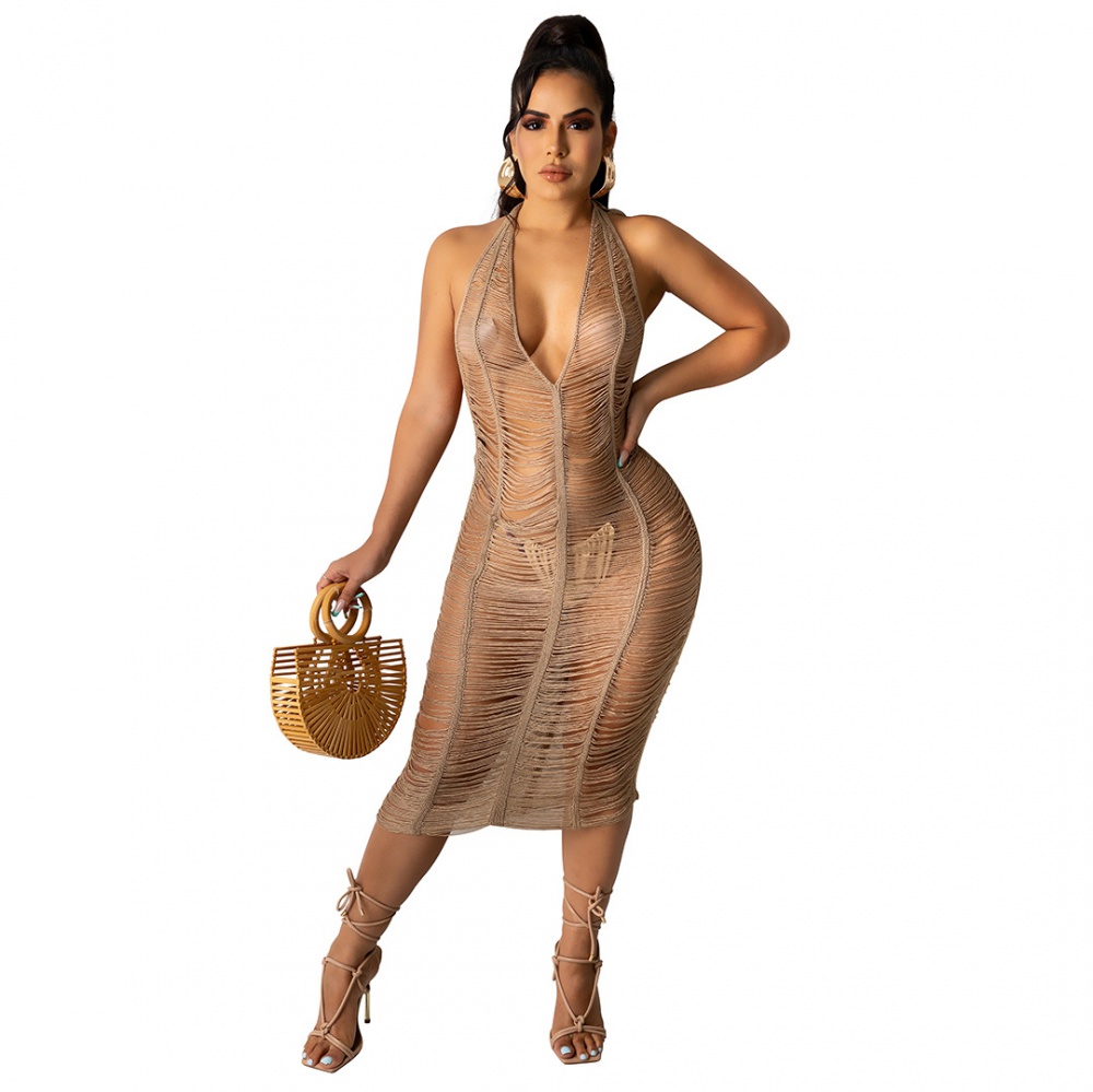 Knitted sexy fashion knitwear sandy beach perspective dress