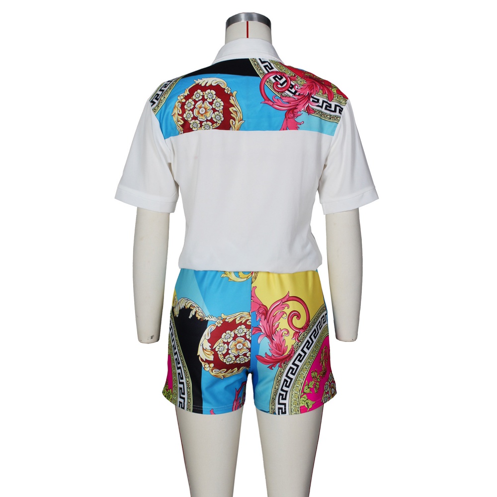Fashion autumn shirt splice shorts 2pcs set for women