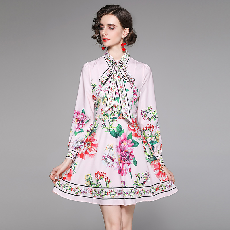 European style printing fashion slim frenum dress
