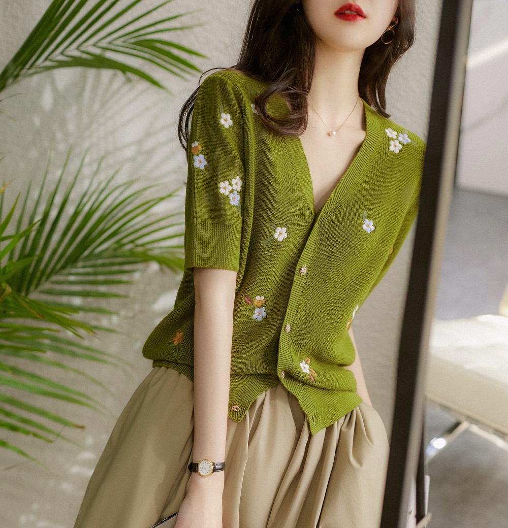 Thin summer cardigan slim mixed colors sweater for women