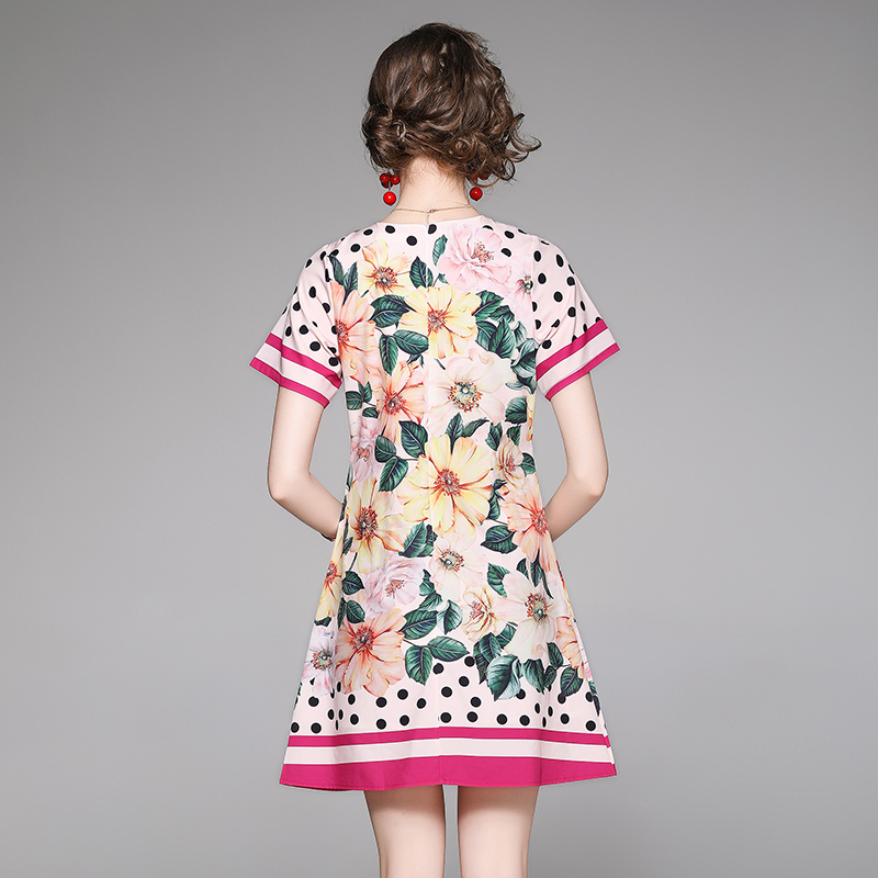 Printing pinched waist fashion all-match slim dress