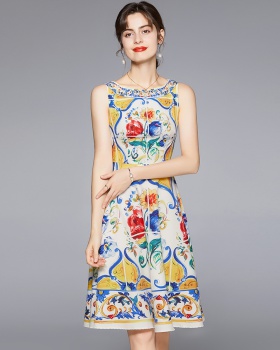 Printing summer slim fashion sling catwalk dress