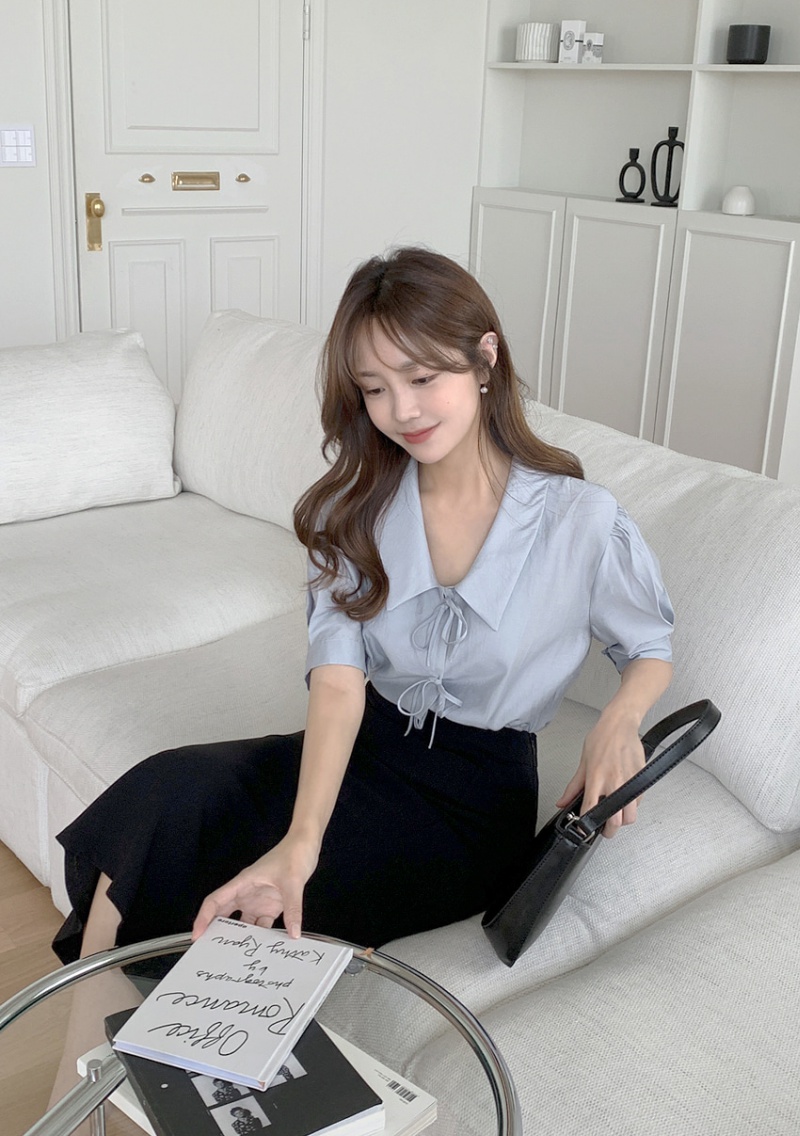 Short sleeve pure Korean style sweet bow summer shirt