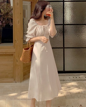 Long summer Korean style pinched waist romantic slim dress