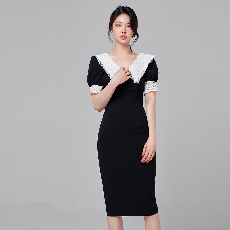 Korean style temperament doll collar lapel slim dress