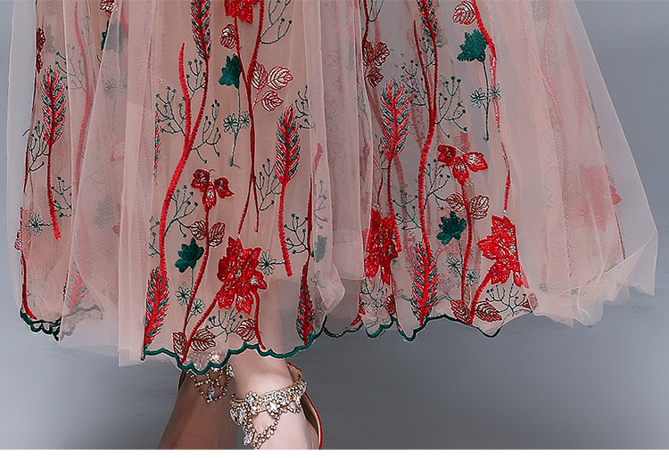 Summer floral embroidery long dress lady gauze sling dress