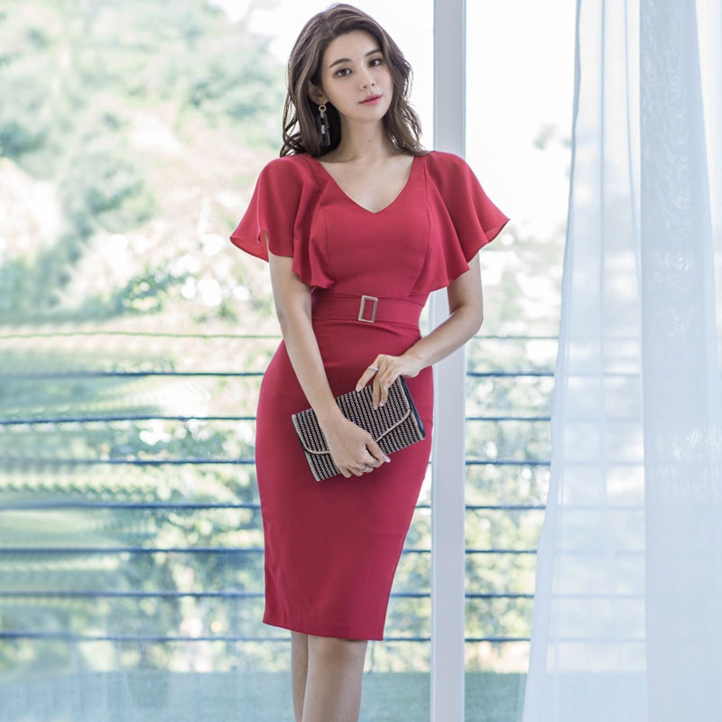 Ladies temperament V-neck Korean style sexy slim dress