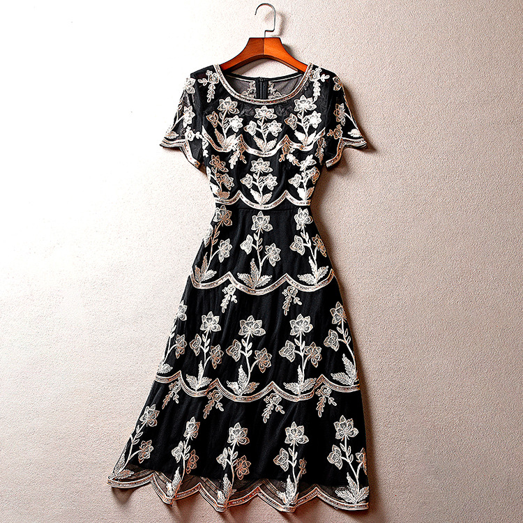 Disk flowers court style formal dress embroidery dress