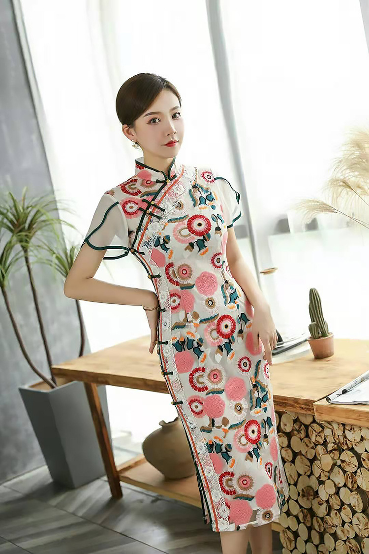 Cstand collar cheongsam Chinese style dress