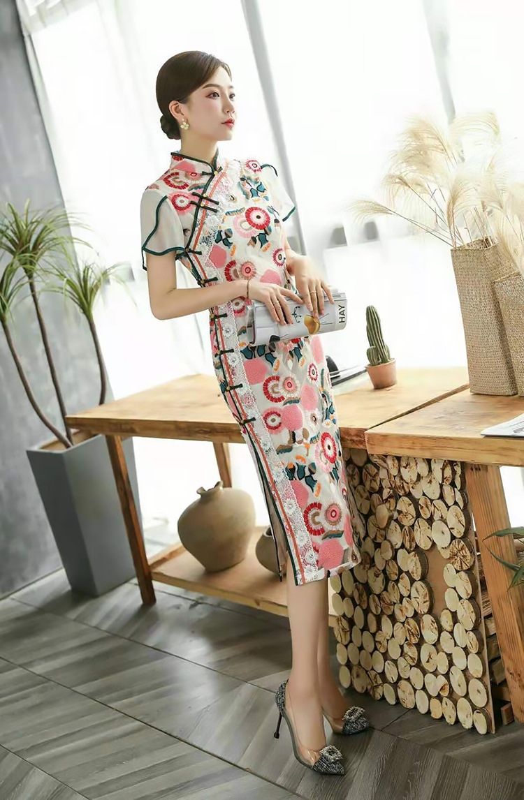 Cstand collar cheongsam Chinese style dress