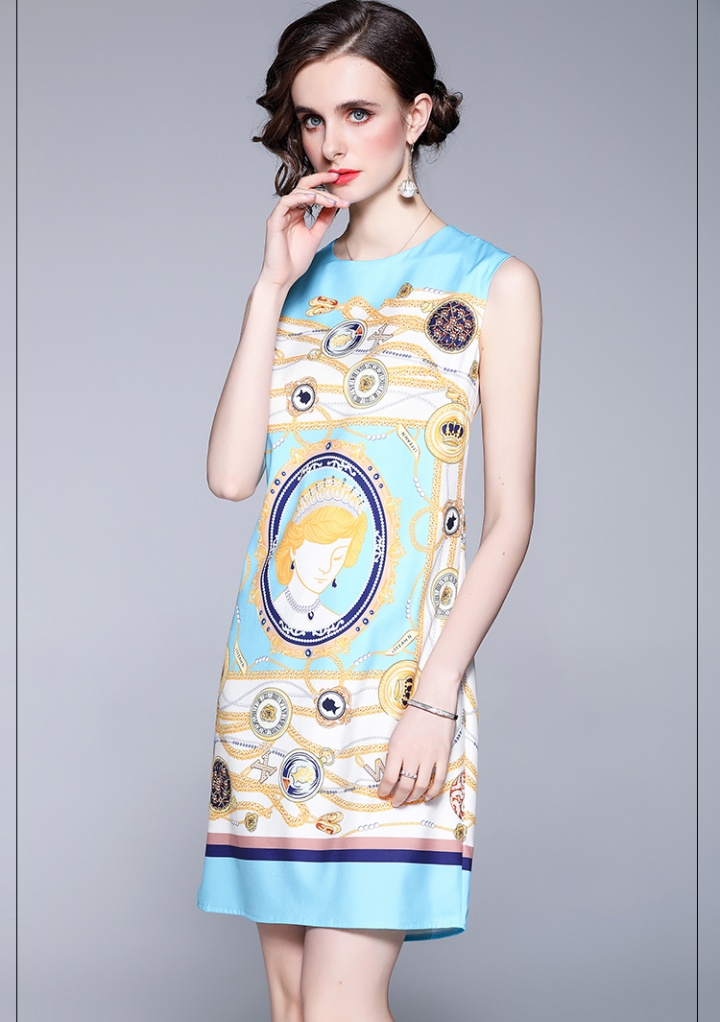European style summer printing sleeveless dress