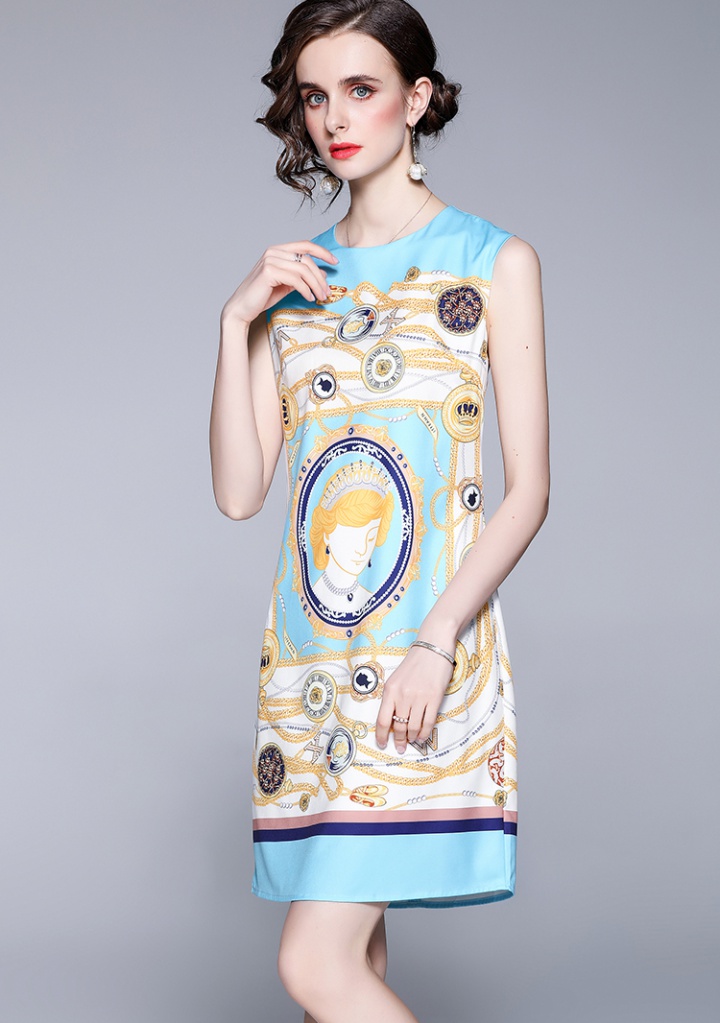 European style summer printing sleeveless dress