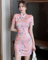 Retro printing slim cheongsam short summer dress
