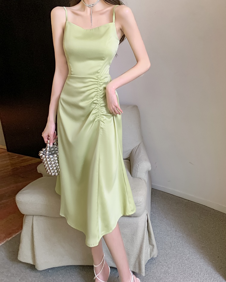 Sling France style pinched waist temperament dress