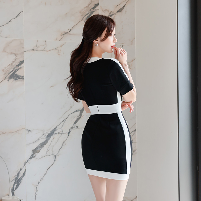 Breasted V-neck summer Korean style short sleeve dress