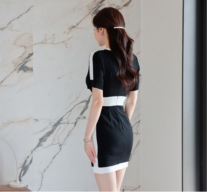 Breasted V-neck summer Korean style short sleeve dress