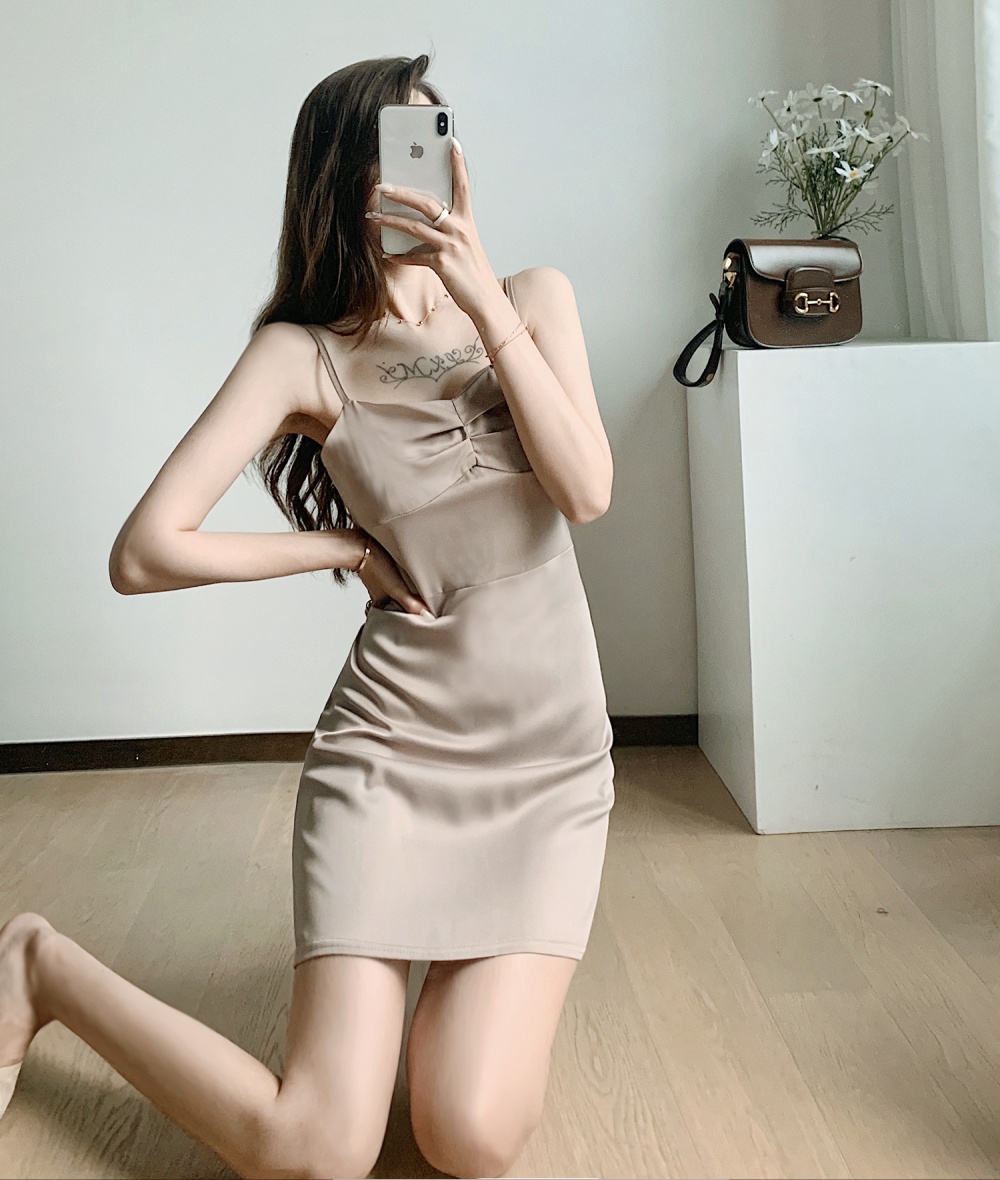 Satin summer France style sling sexy dress