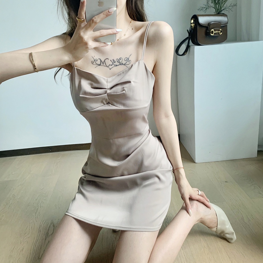 Satin summer France style sling sexy dress