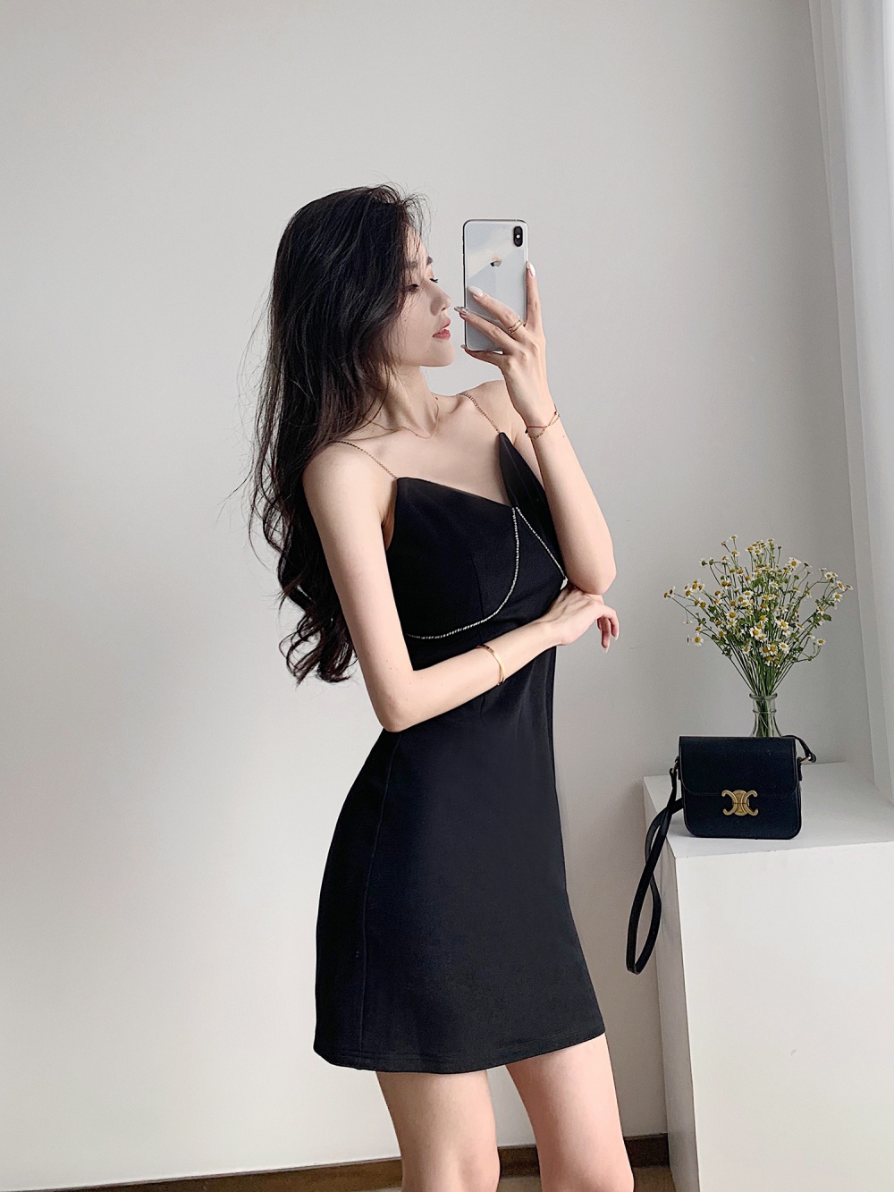 Sexy black bottoming France style temperament dress