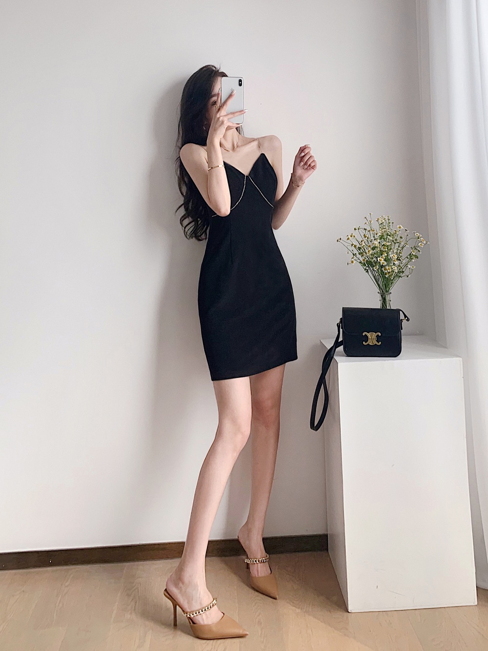 Sexy black bottoming France style temperament dress