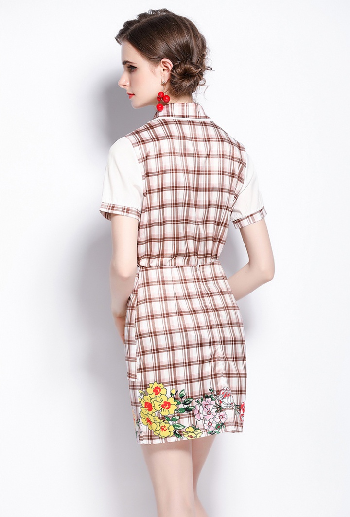 Printing short sleeve skirt plaid shirt a set