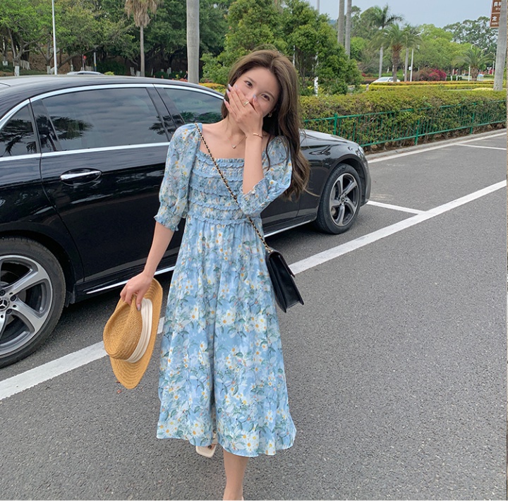 Floral France style chiffon vacation summer dress
