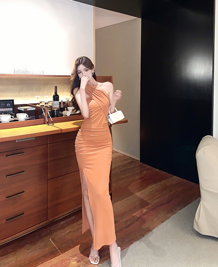 Sloping shoulder sexy dress vacation long dress for women